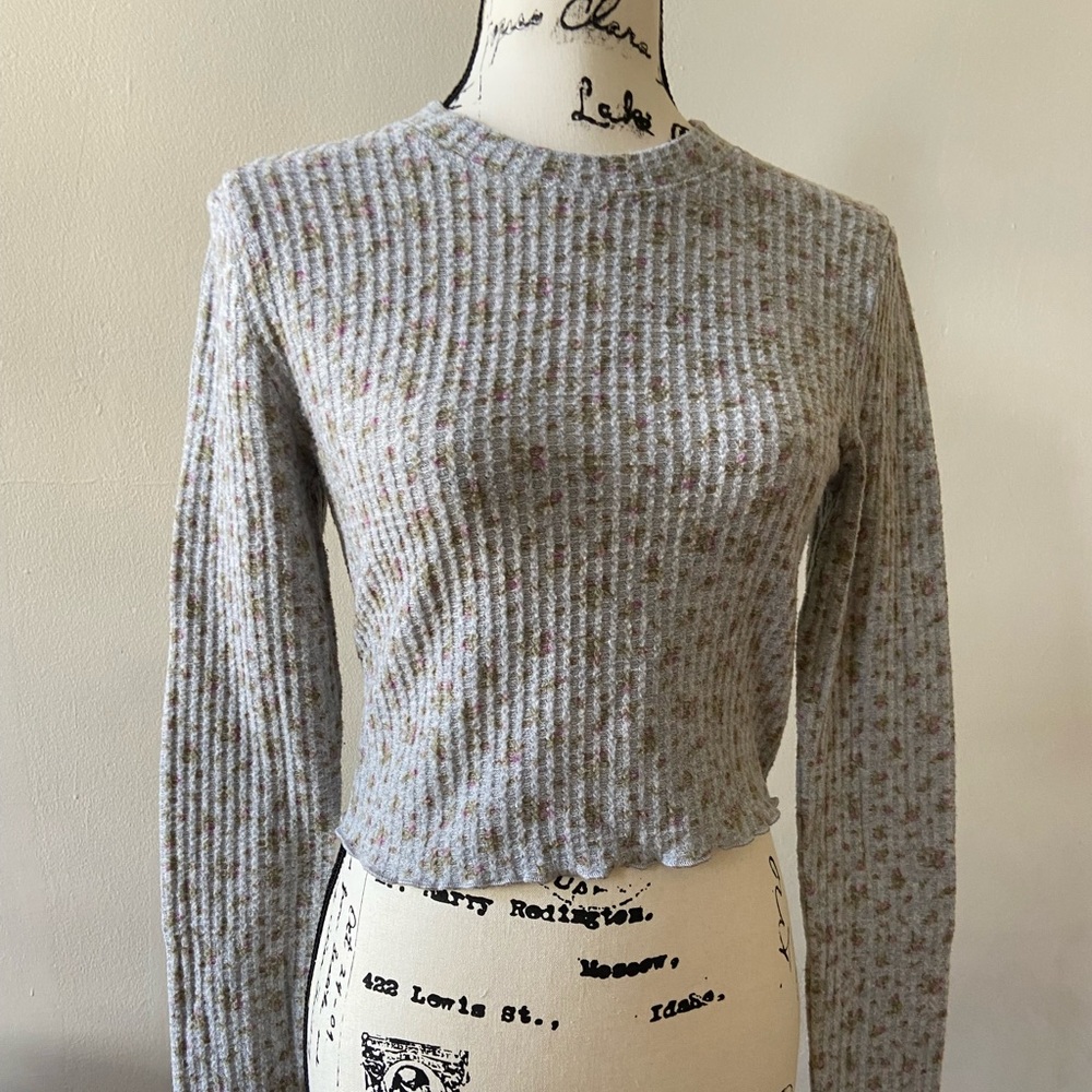 Faded Floral Long Sleeve Cropped Top